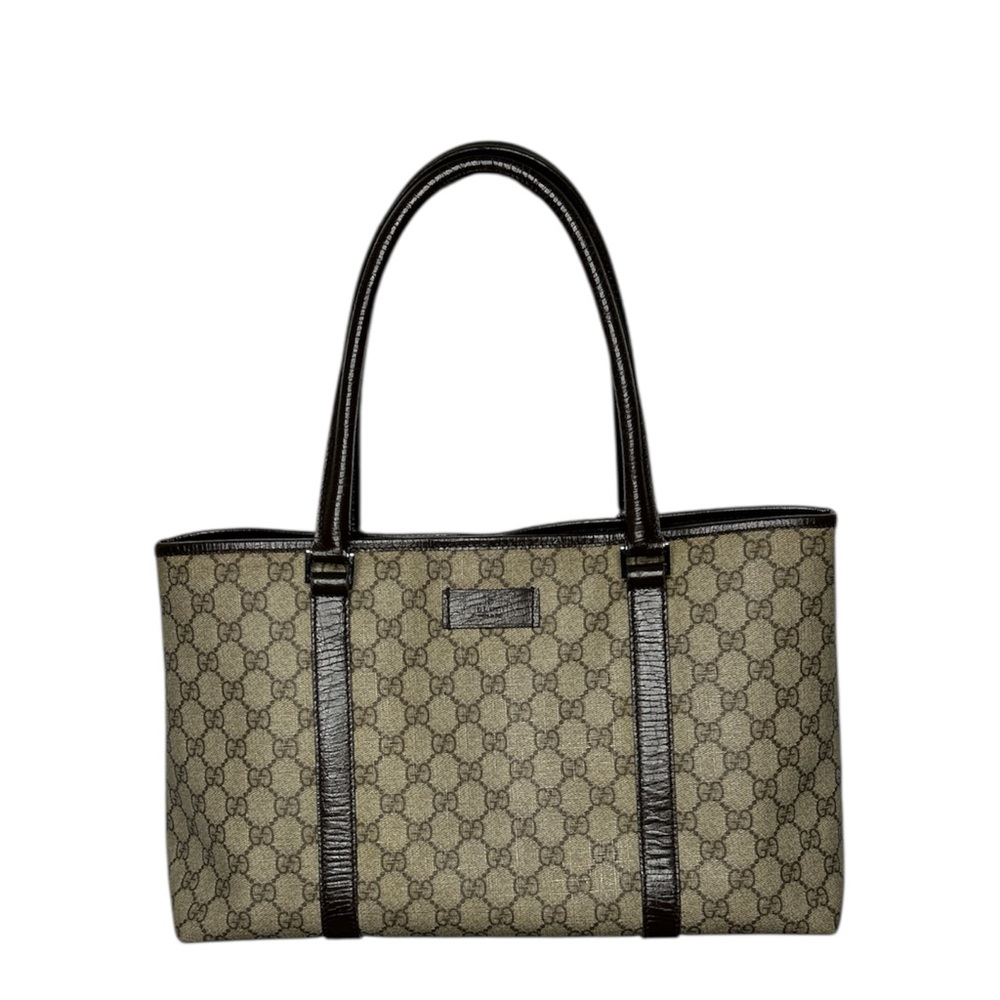 Gucci GG Supreme Canvas Tote Brown Monogram Shoulder Bag Top Handles - Picture 1 of 8